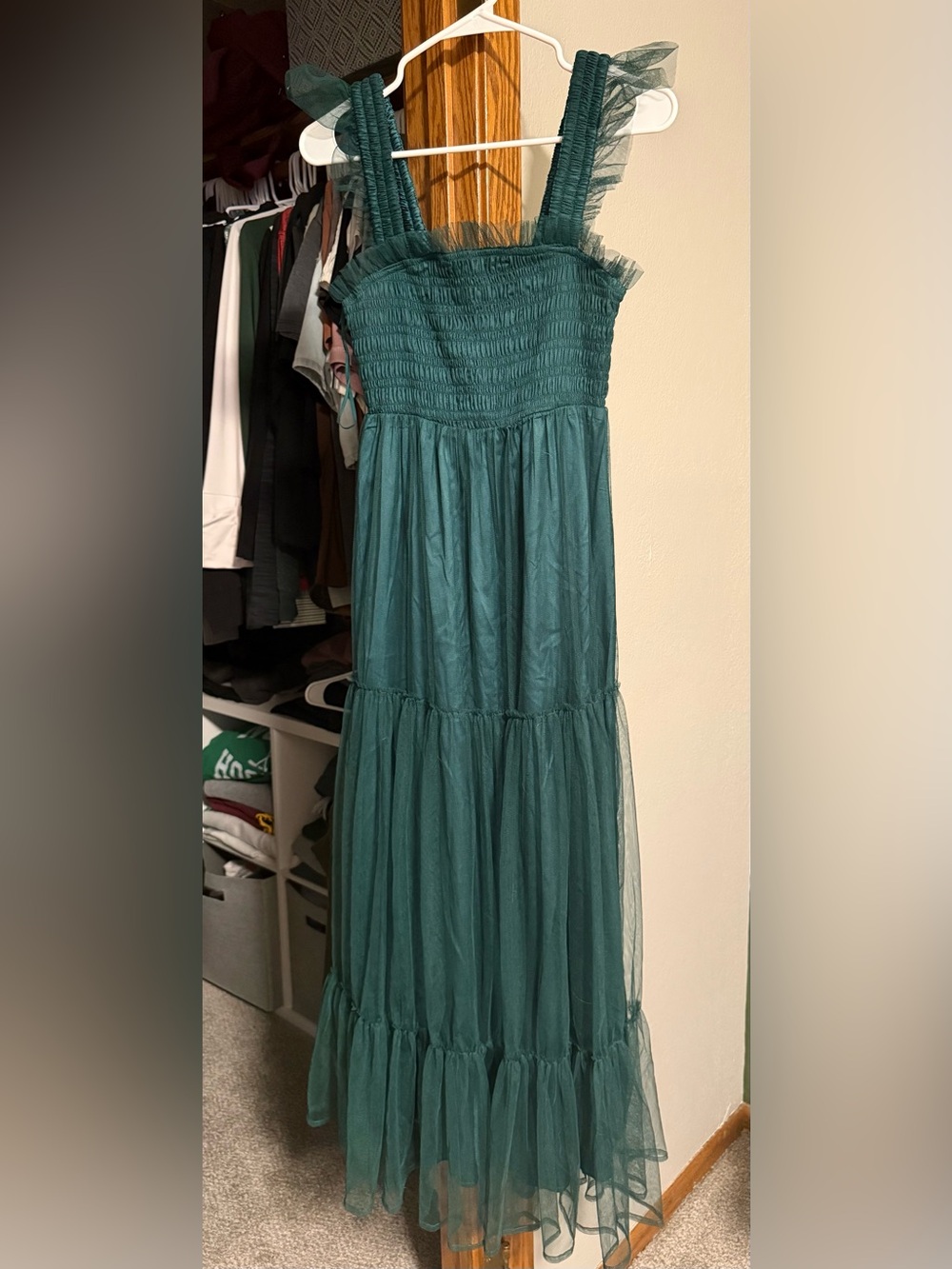 Boutique Teal Tiered Tulle Maxi Dress
